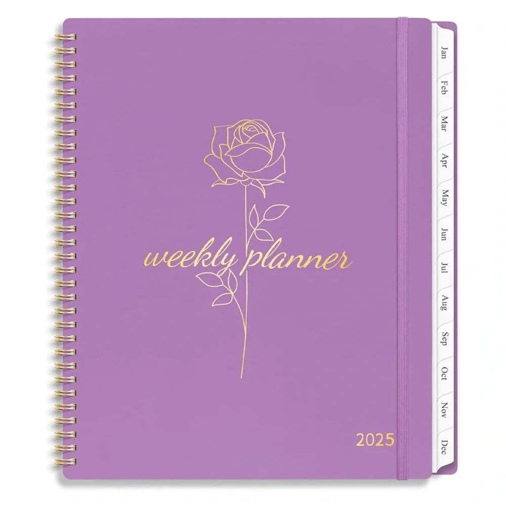 Purple Weekly Planner with Gold Rose Design